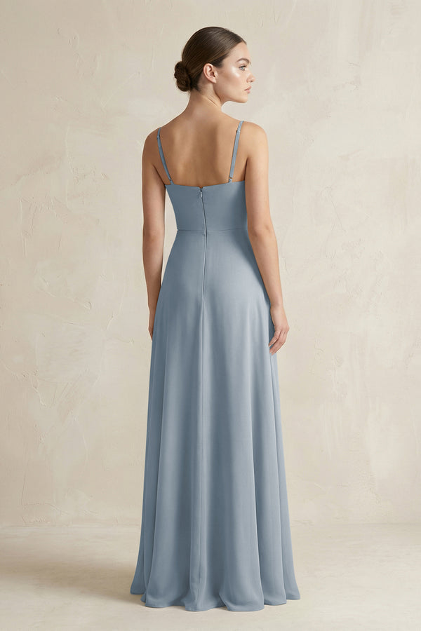 Dusty Blue A-Line Chiffon Spaghetti Strap Bridesmaid Dress (2) | KISSBRIDAL