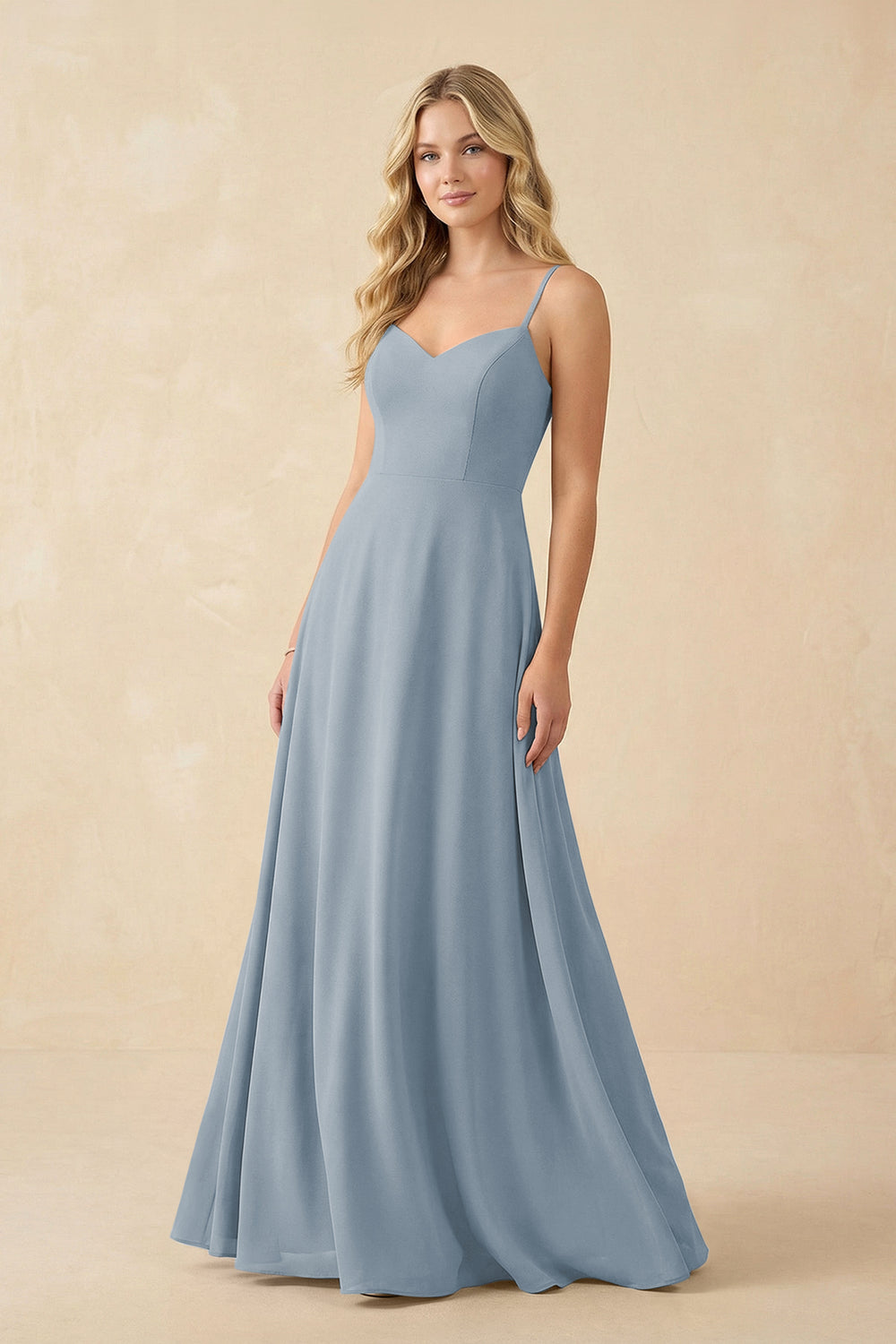 A-Line Chiffon Spaghetti Strap Bridesmaid Dress in Dusty Blue