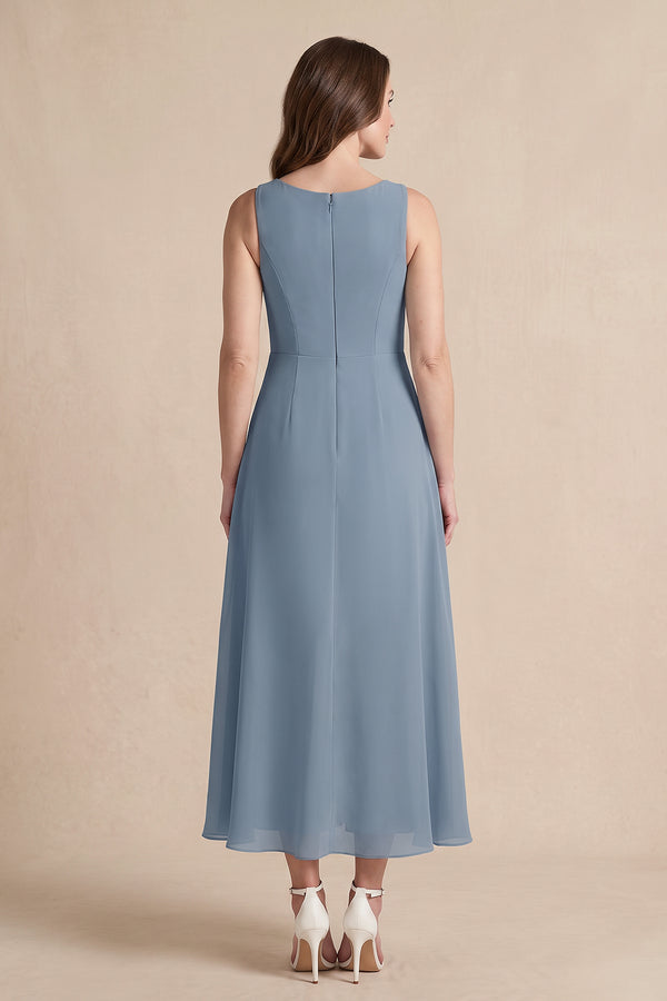 Dusty Blue Boat Neck Chiffon Midi Mother of the Bride Jumpsuit (2) | KISSBRIDAL