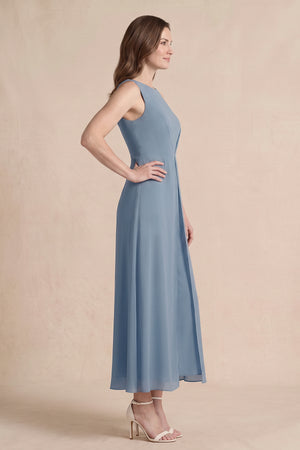 Dusty Blue Boat Neck Chiffon Midi Mother of the Bride Jumpsuit (3) | KISSBRIDAL