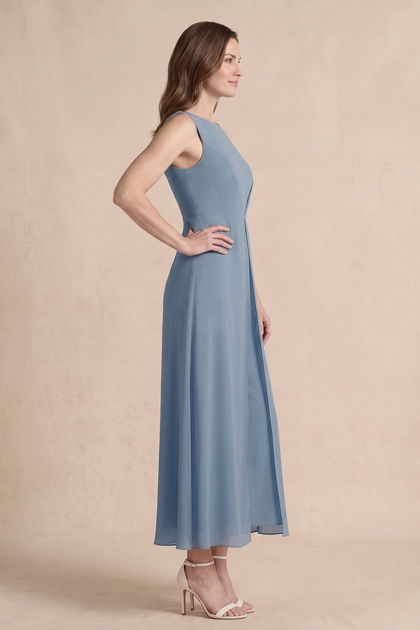 Dusty Blue Boat Neck Chiffon Midi Mother of the Bride Jumpsuit (3) | KISSBRIDAL
