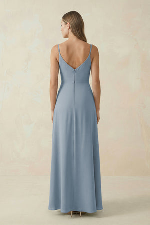 Dusty Blue Cami Strap A-Line Chiffon Bridesmaid Dress (2) | KISSBRIDAL
