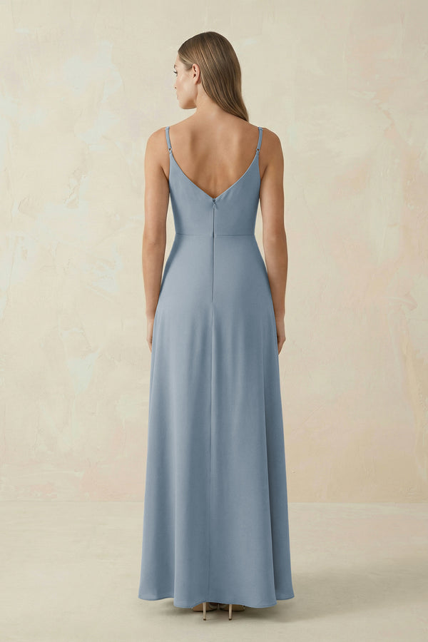 Dusty Blue Cami Strap A-Line Chiffon Bridesmaid Dress (2) | KISSBRIDAL