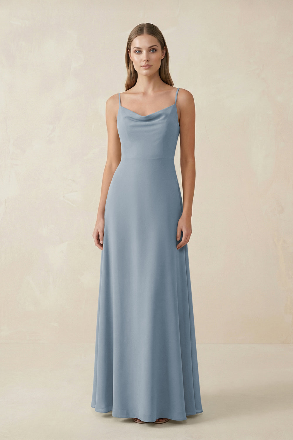 Cami Strap A-Line Chiffon Bridesmaid Dress in Dusty Blue