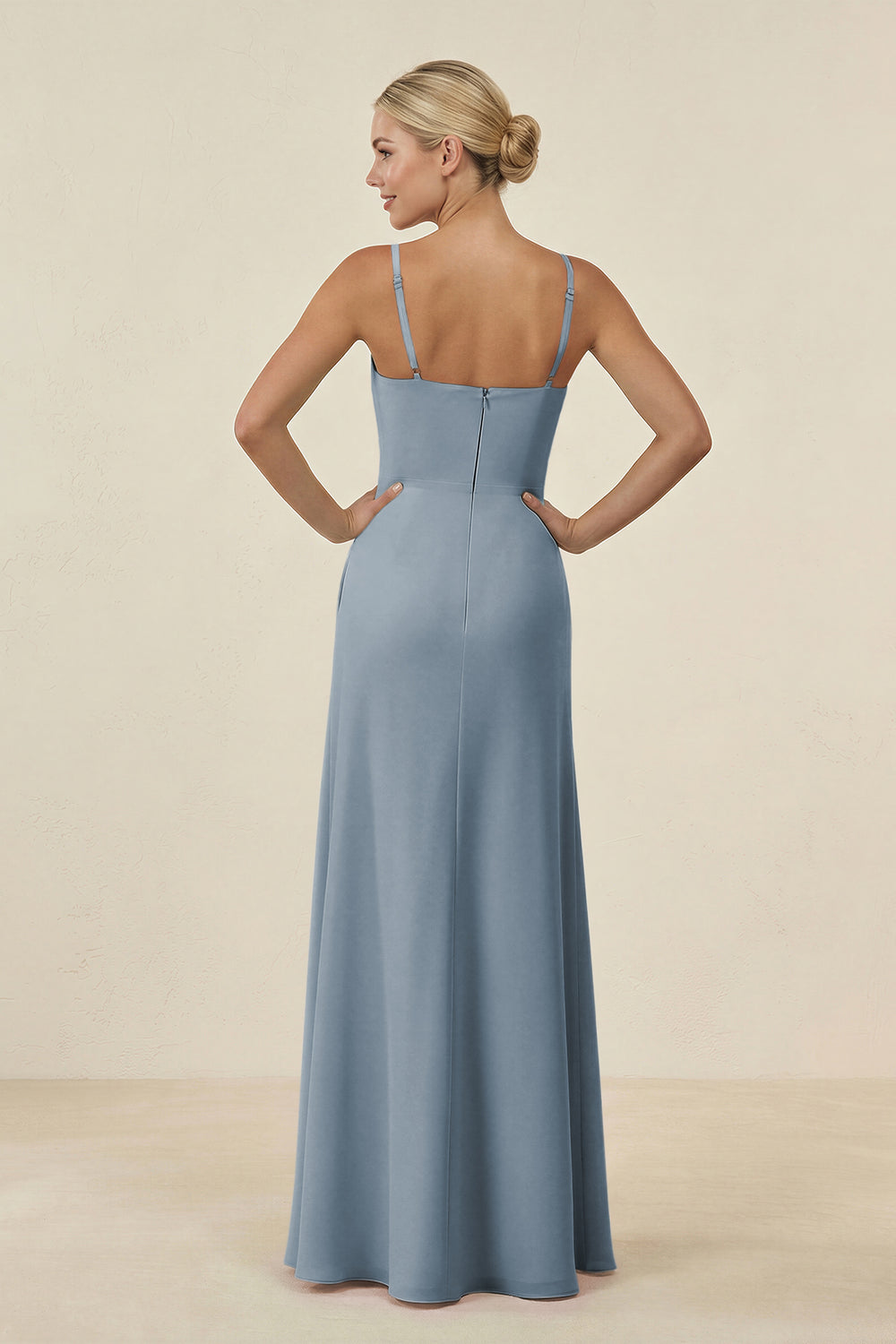 Cami Strap Chiffon Sheath Bridesmaid Gown in Dusty Blue