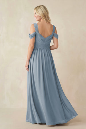 Dusty Blue Chiffon A-Line Bridesmaid Dress with Slit (2) | KISSBRIDAL