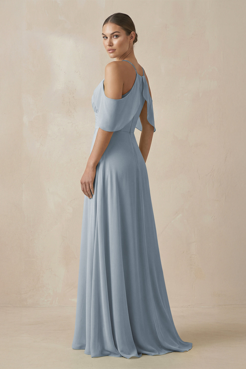 Chiffon A-Line Long Bridesmaid Dress in Dusty Blue
