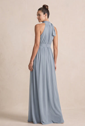Dusty Blue Chiffon Halter A-Line Mother of the Bride Dress (2) | KISSBRIDAL