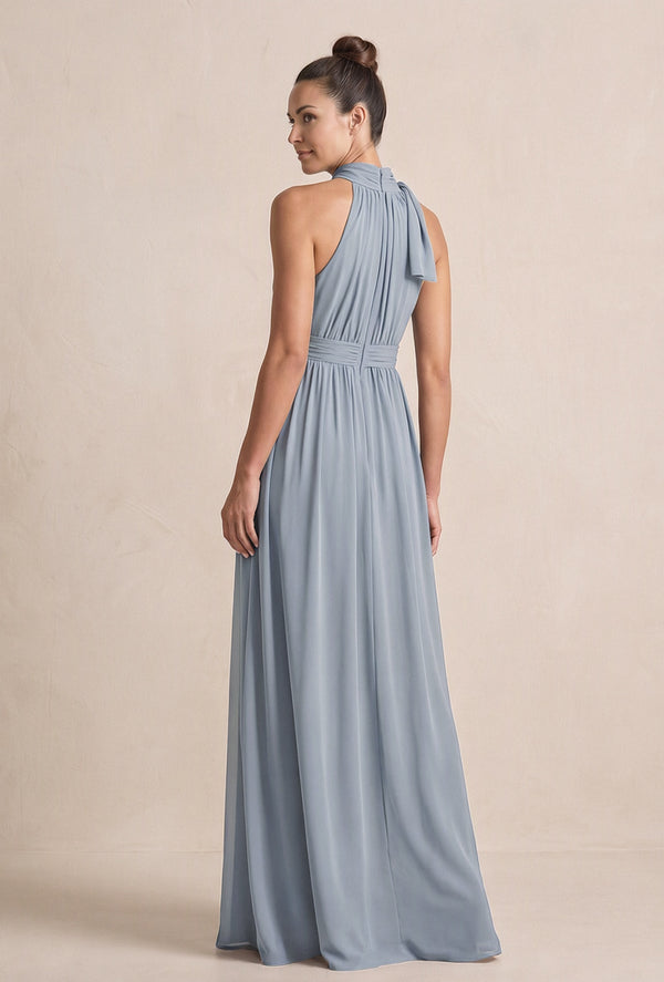 Dusty Blue Chiffon Halter A-Line Mother of the Bride Dress (2) | KISSBRIDAL
