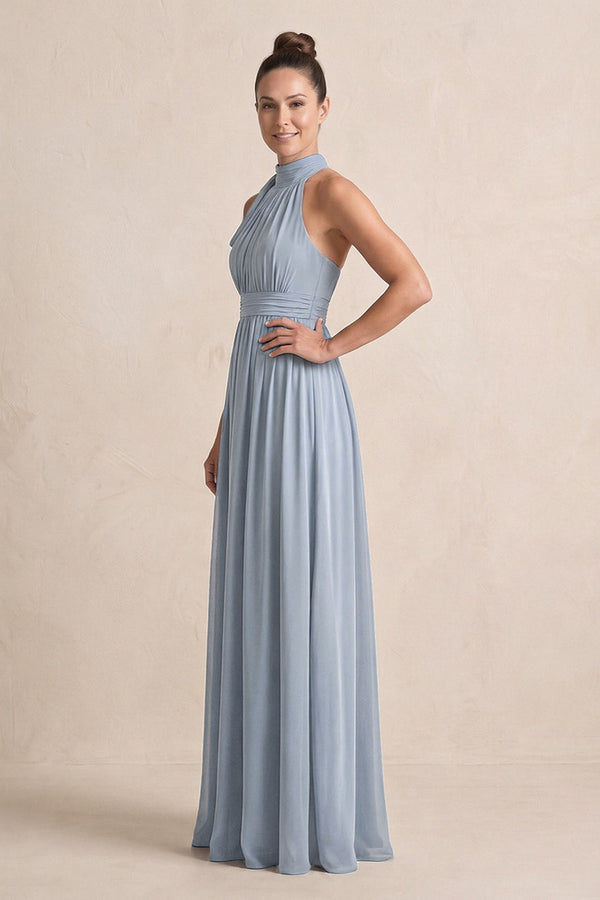 Dusty Blue Chiffon Halter A-Line Mother of the Bride Dress (3) | KISSBRIDAL
