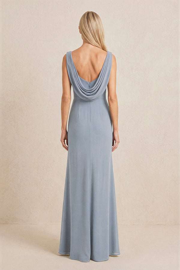 Dusty Blue Embroidered Cowl Neck Sheath Chiffon Mother of the Bride Dress (2) | KISSBRIDAL