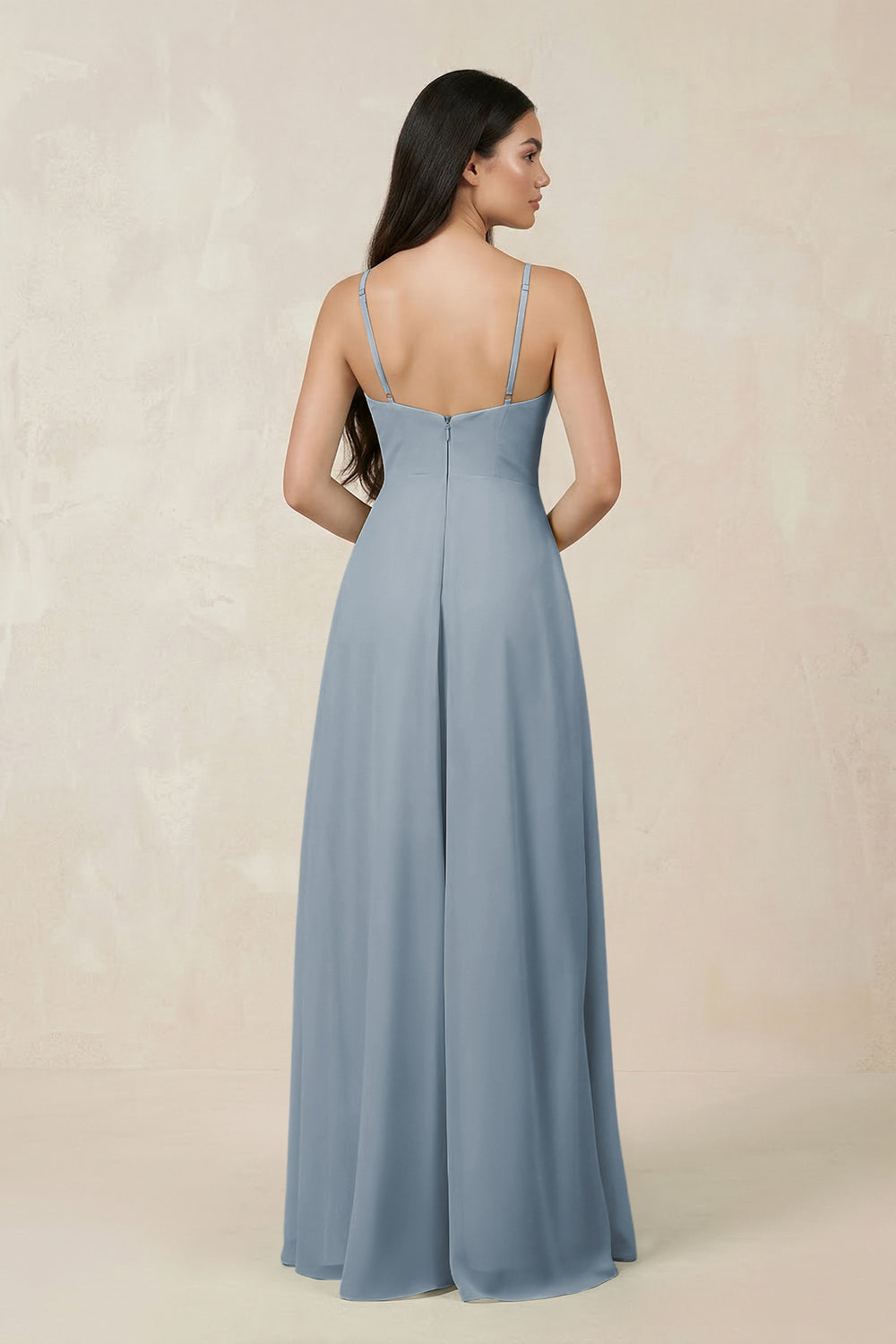 Halter Chiffon A-Line Bridesmaid Dress With Slit in Dusty Blue