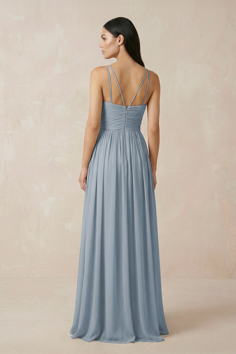 Halter Neck A-Line Chiffon Bridesmaid Dress in Dusty Blue