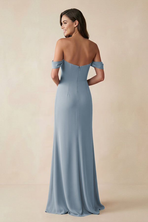 Dusty Blue Off-the-Shoulder Sheath Bridesmaid Dress with Slit (2) | KISSBRIDAL