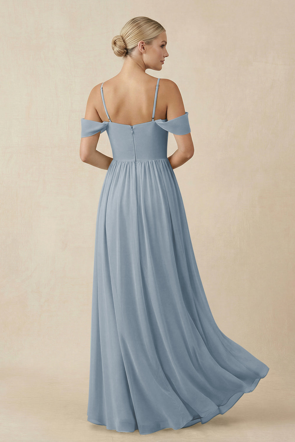 Off-the-Shoulder Sweetheart A-Line Chiffon Bridesmaid Dress in Dusty Blue