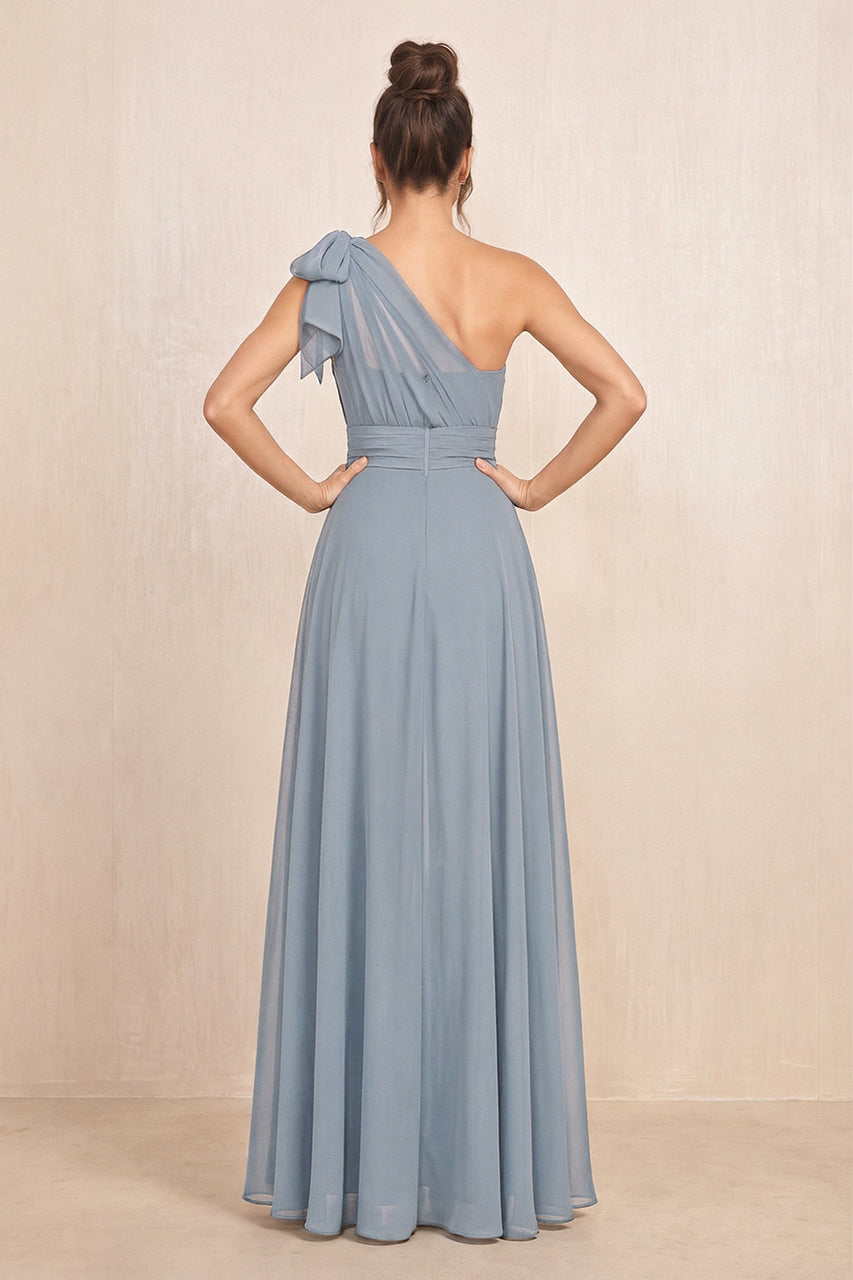 Dusty Blue One-Shoulder Chiffon Mother of the Bride Jumpsuits
