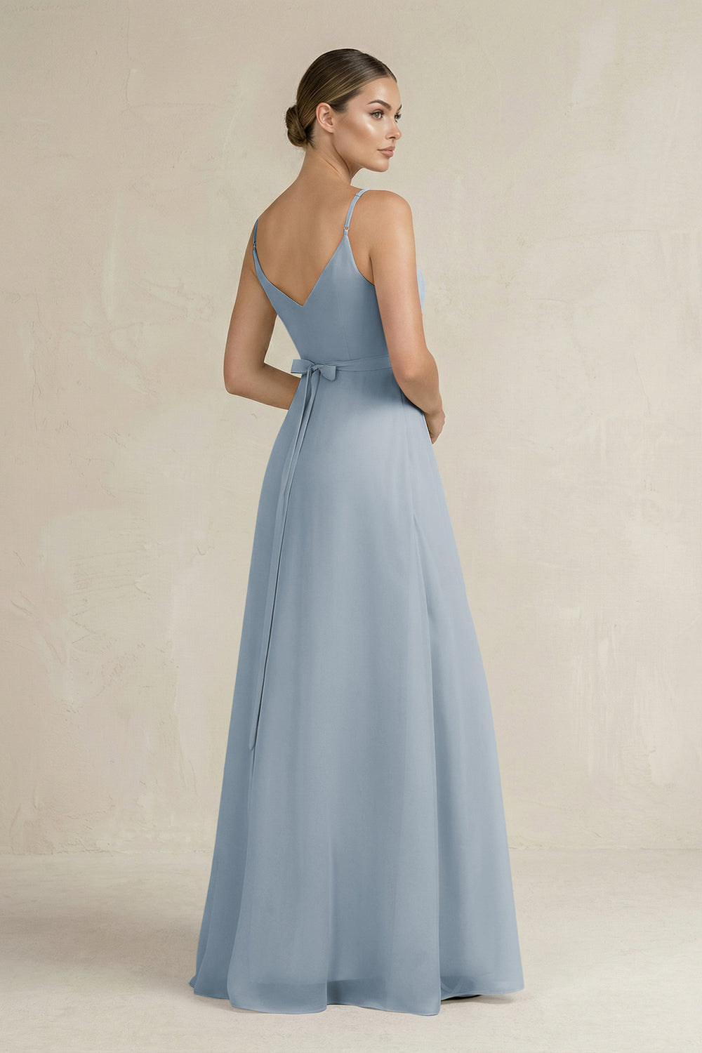Ruched A-Line Chiffon Bridesmaid Dress with Slit in Dusty Blue
