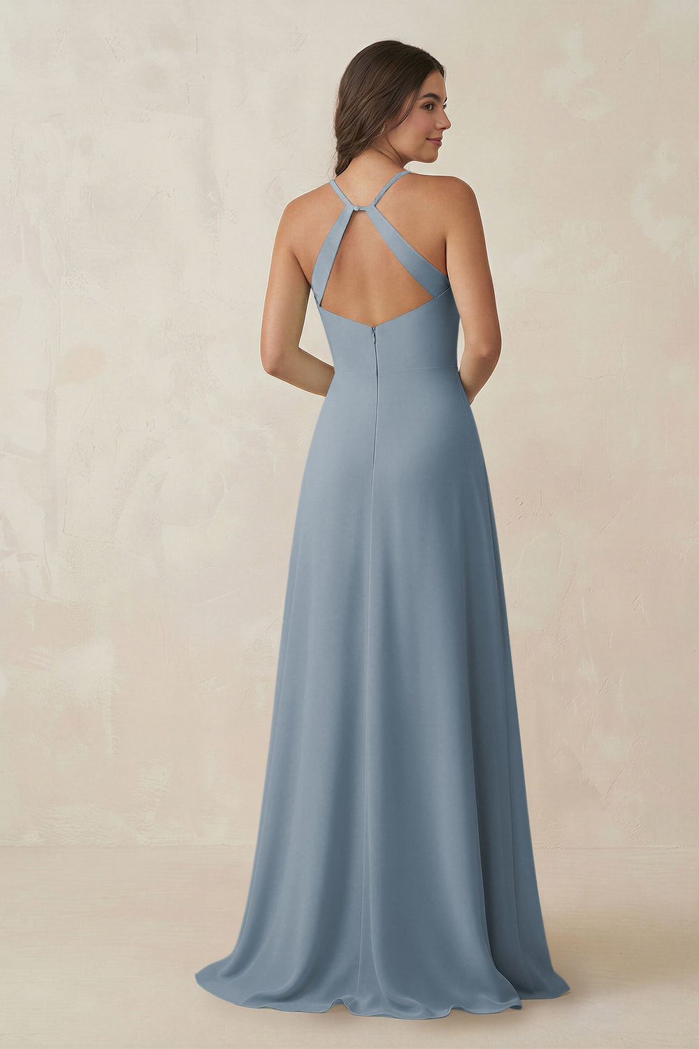 Ruched Sheath Chiffon Bridesmaid Dress in Dusty Blue