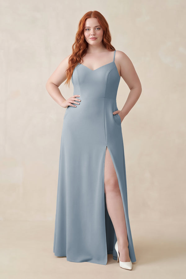 Dusty Blue Ruched Sheath Chiffon Bridesmaid Dress [sizeplus] | KISSBRIDAL
