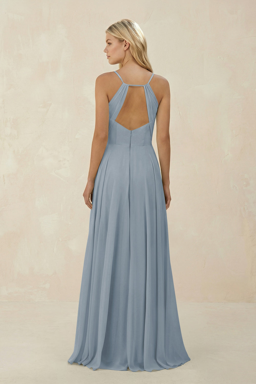 Spaghetti Strap A-Line Chiffon Bridesmaid Dress in Dusty Blue