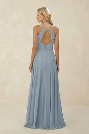 Dusty Blue Spaghetti Strap A-Line Chiffon Bridesmaid Dress (2) | KISSBRIDAL