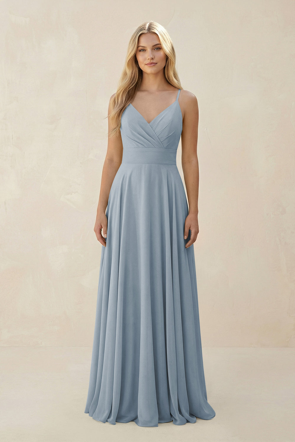 Spaghetti Strap A-Line Chiffon Bridesmaid Dress in Dusty Blue