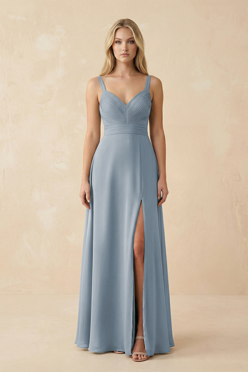 Sweetheart A-Line Pleated Chiffon Bridesmaid Dress in Dusty Blue