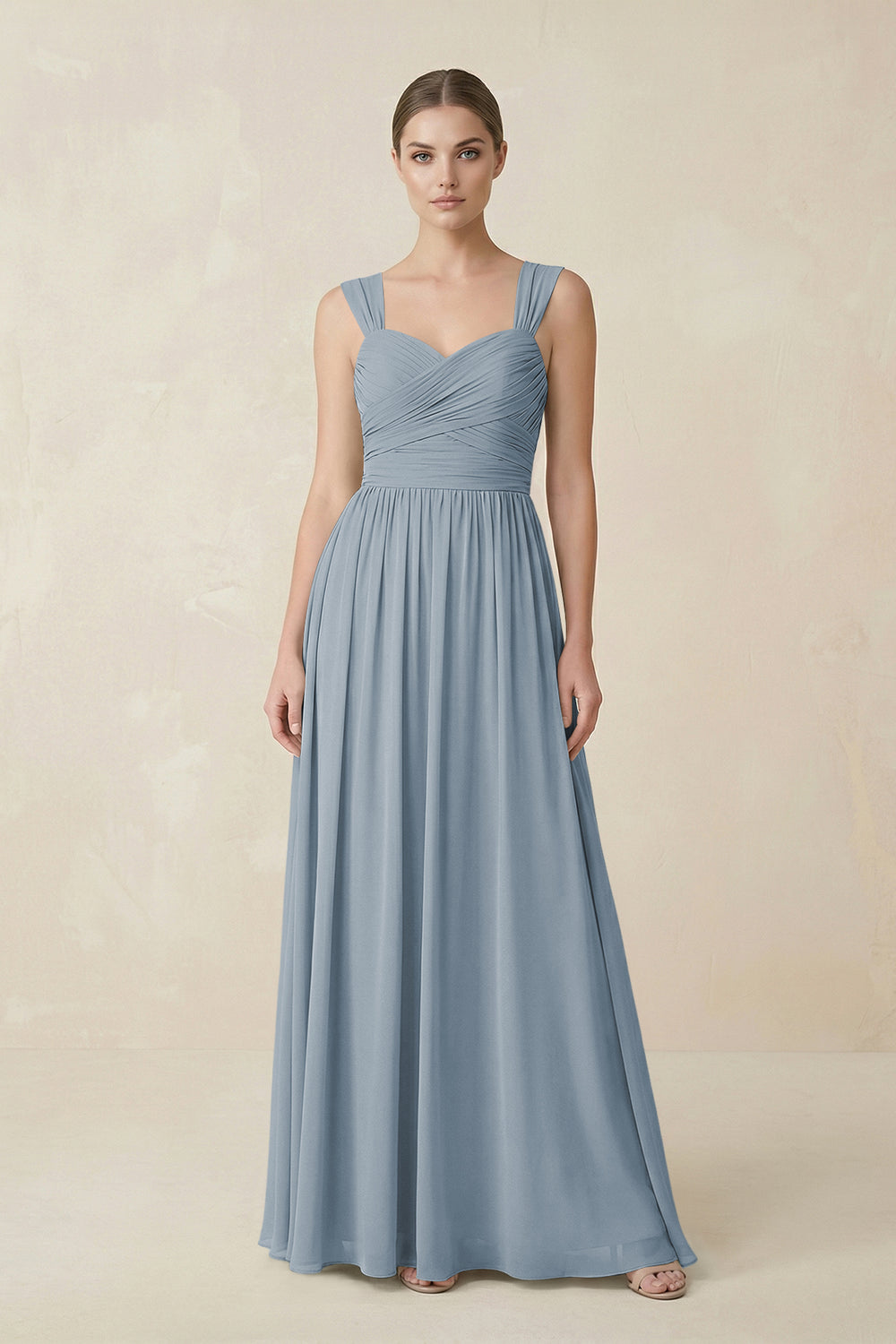 Sweetheart Pleated Chiffon A-Line Bridesmaid Dress in Dusty Blue