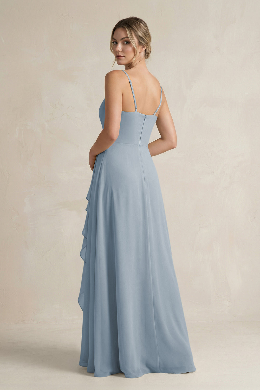 Sweetheart Ruffled A-Line Chiffon Bridesmaid Dress with Slit in Dusty Blue