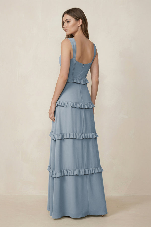 Dusty Blue Sweetheart Tiered A-Line Chiffon Bridesmaid Dress (2) | KISSBRIDAL