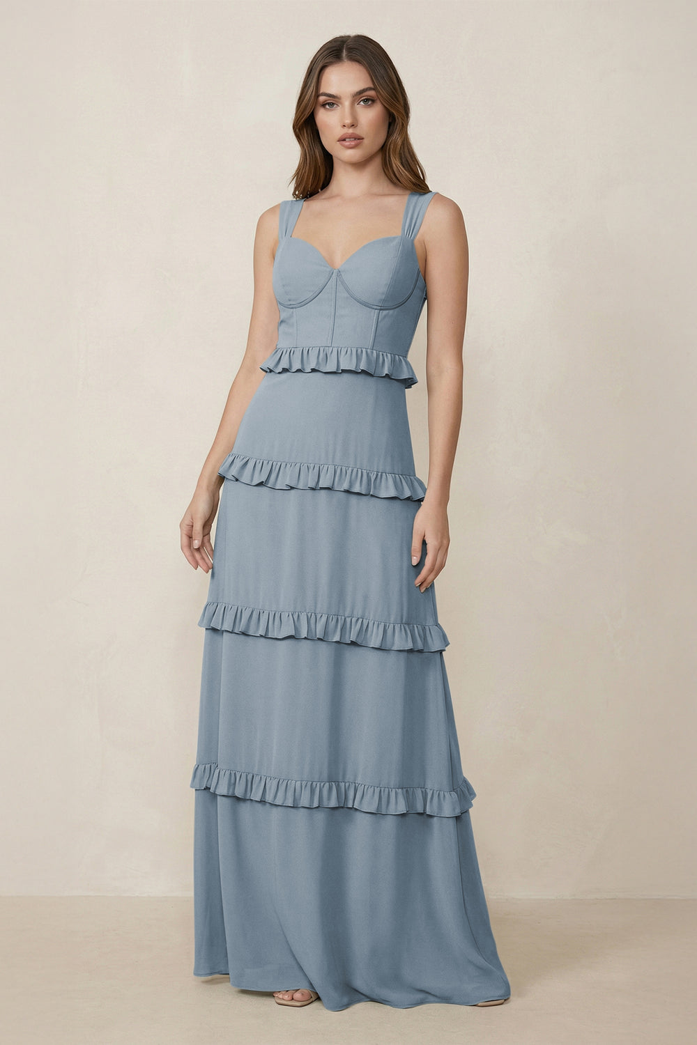Sweetheart Tiered A-Line Chiffon Bridesmaid Dress in Dusty Blue