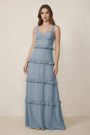 Dusty Blue Sweetheart Tiered A-Line Chiffon Bridesmaid Dress | KISSBRIDAL
