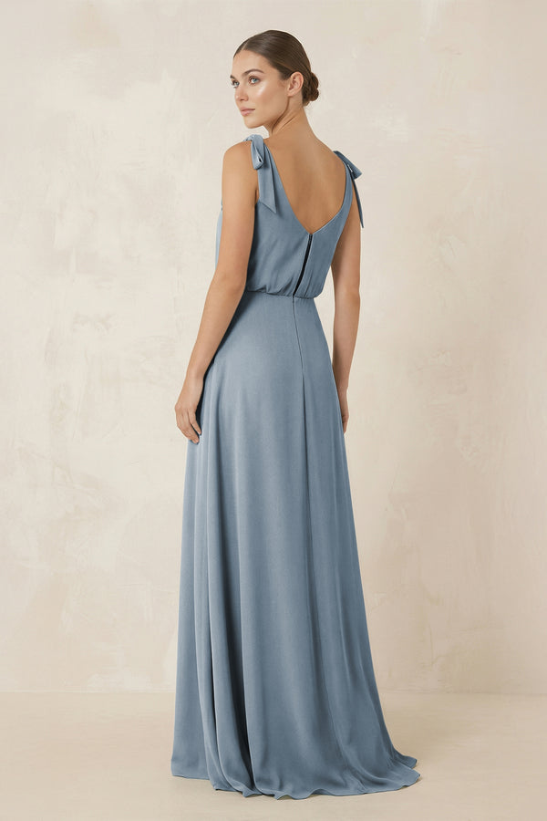 Dusty Blue V-Neck A-Line Chiffon Bridesmaid Dress (2) | KISSBRIDAL