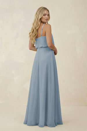 Dusty Blue V-Neck Blouson A-Line Chiffon Bridesmaid Dress (2) | KISSBRIDAL