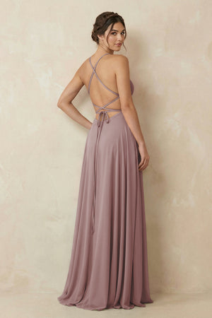 Dusty Rose A-Line Chiffon Bridesmaid Dress With Slit (2) | KISSBRIDAL