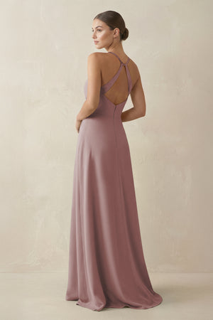Dusty Rose A-Line Chiffon Long Bridesmaid Dress With Slit (2) | KISSBRIDAL