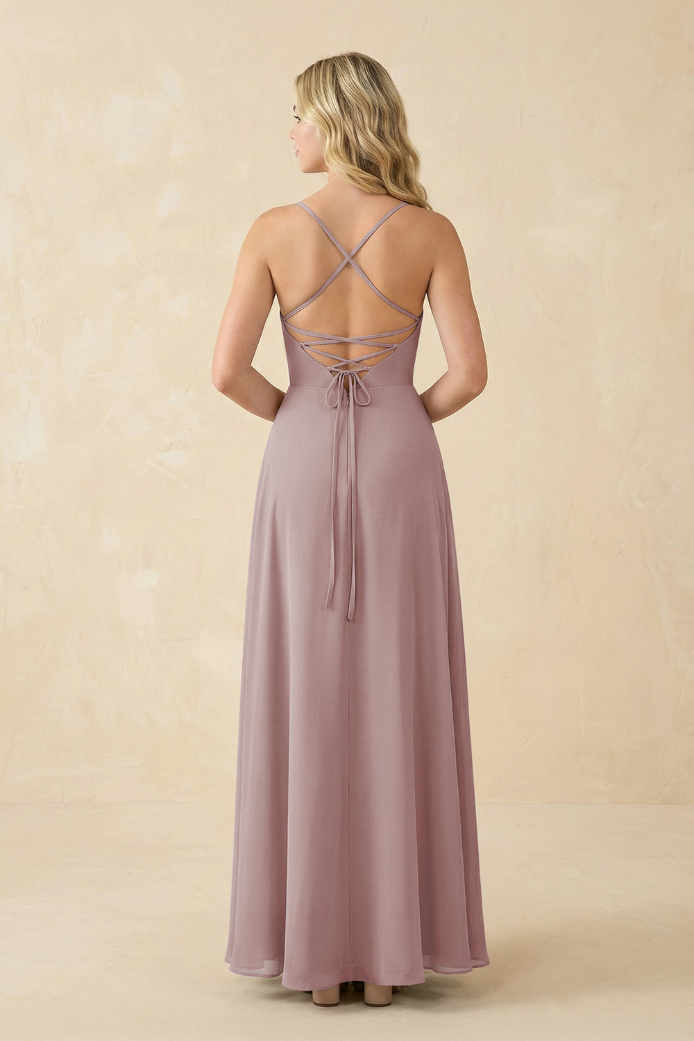 A-Line Chiffon Spaghetti Strap Bridesmaid Dress in Dusty Rose