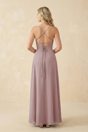 Dusty Rose A-Line Chiffon Spaghetti Strap Bridesmaid Dress (2) | KISSBRIDAL