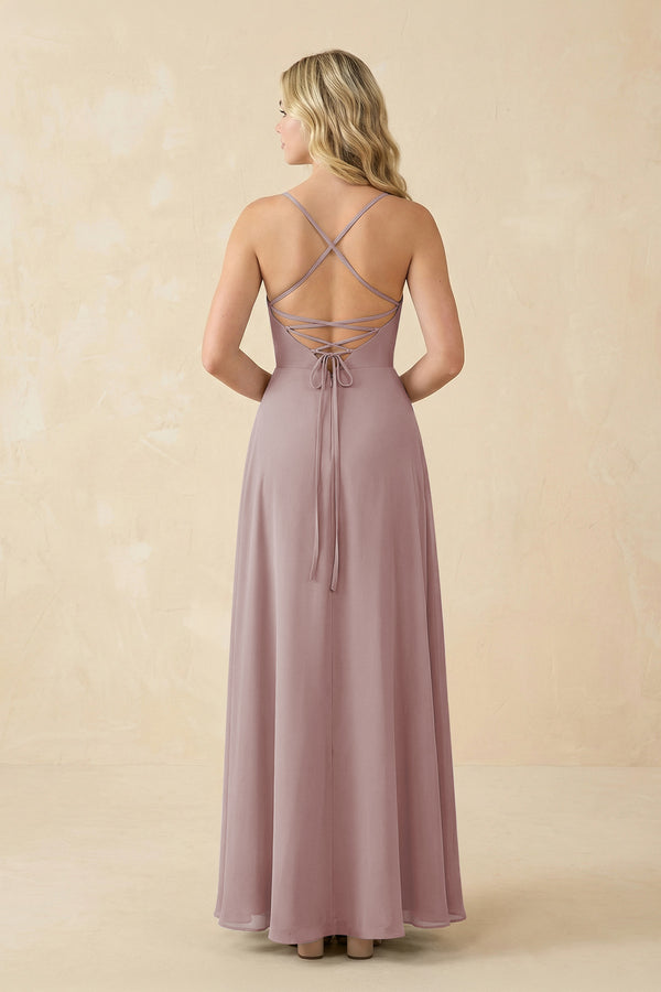 Dusty Rose A-Line Chiffon Spaghetti Strap Bridesmaid Dress (2) | KISSBRIDAL
