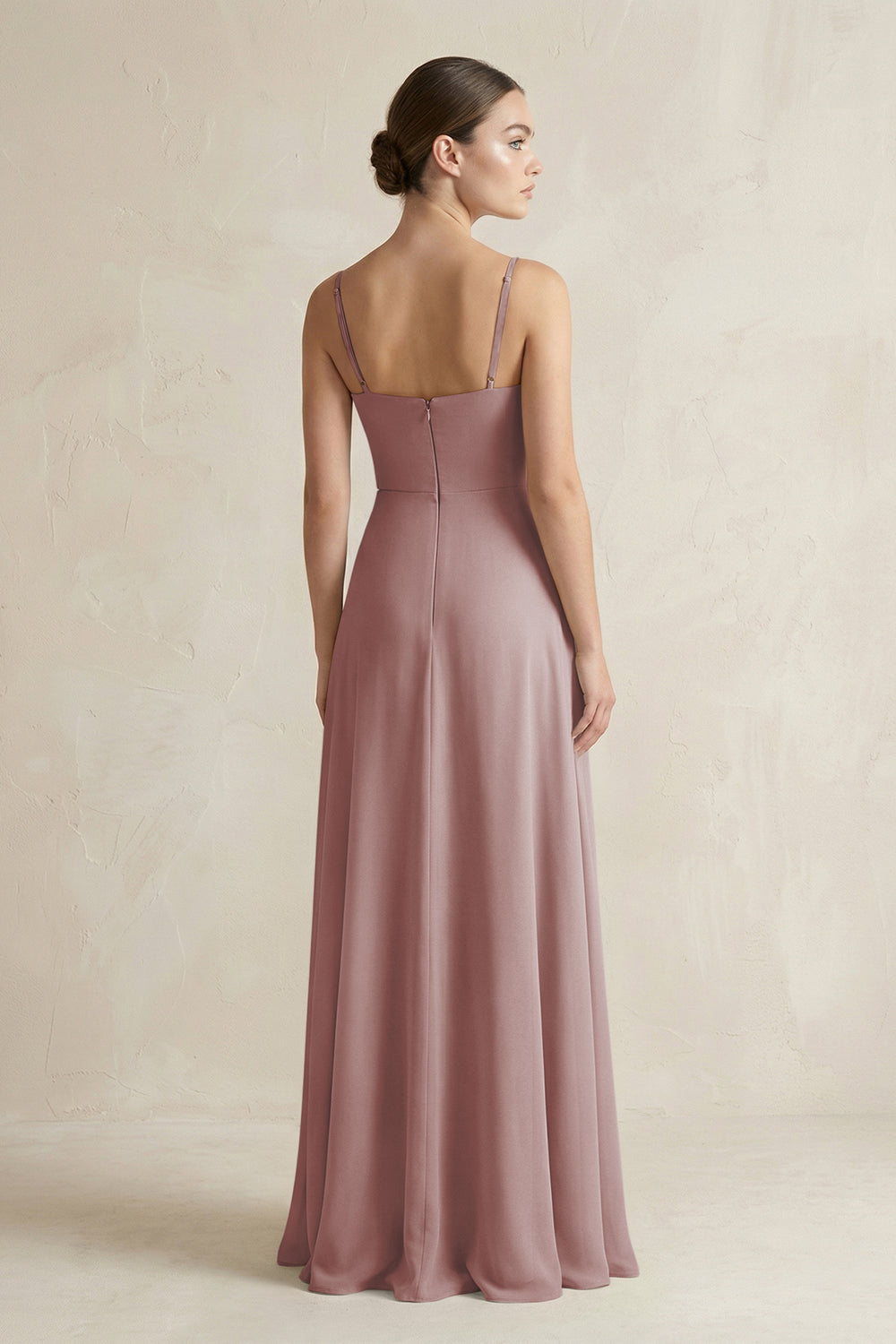 A-Line Chiffon Spaghetti Strap Bridesmaid Dress in Dusty Rose