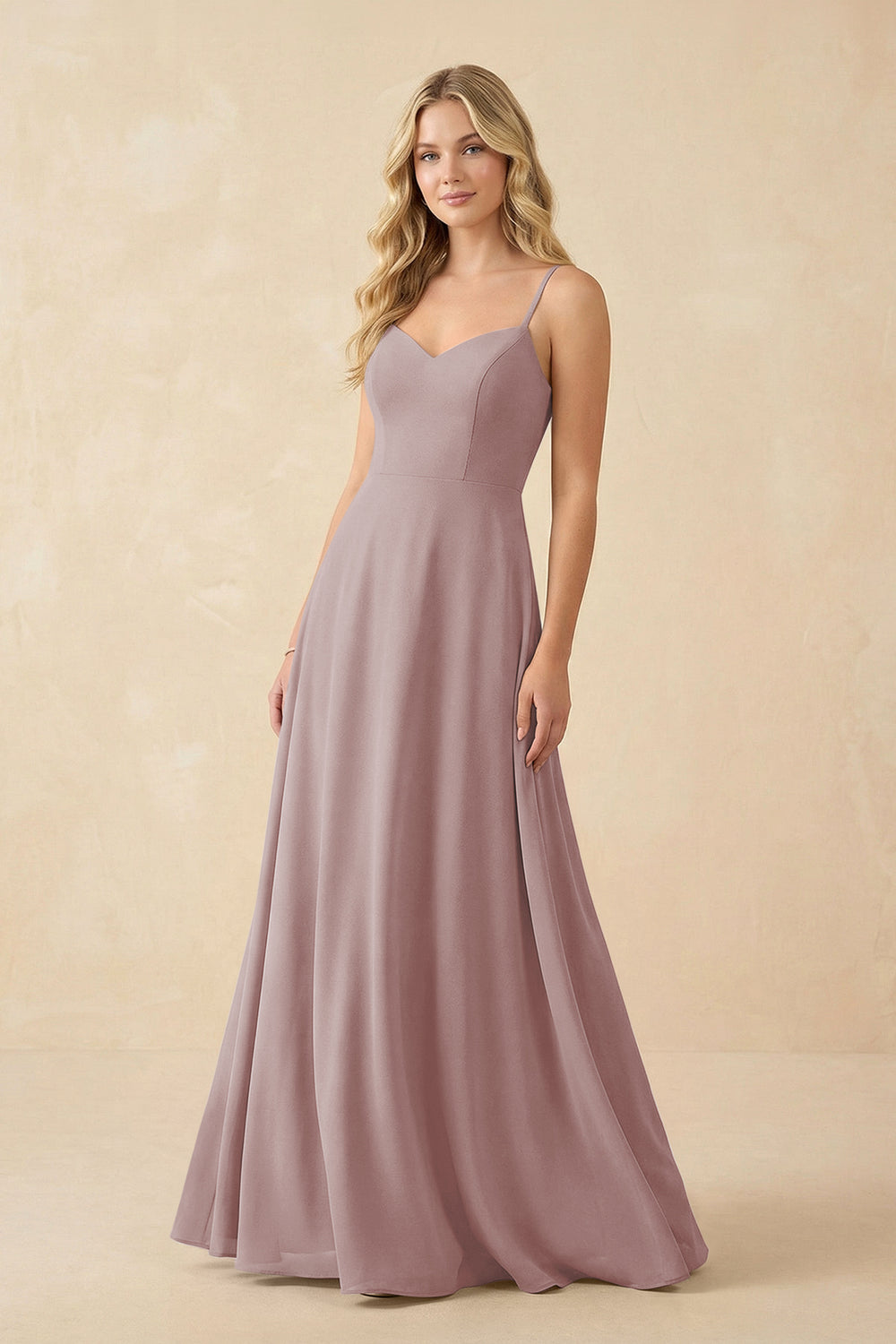 A-Line Chiffon Spaghetti Strap Bridesmaid Dress in Dusty Rose