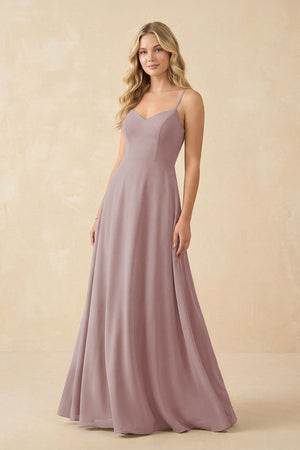 Dusty Rose A-Line Chiffon Spaghetti Strap Bridesmaid Dress | KISSBRIDAL