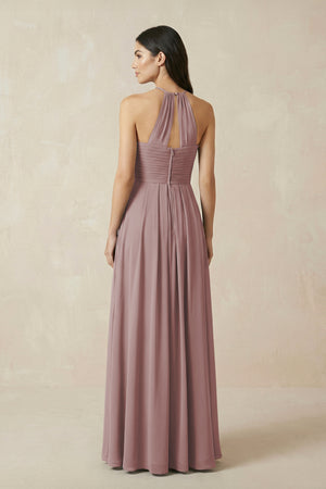 Dusty Rose A-Line Halter Neck Pleated Chiffon Bridesmaid Dress (2) | KISSBRIDAL