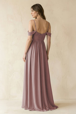 Dusty Rose A-Line Off-the-Shoulder Pleated Chiffon Bridesmaid Dress (2) | KISSBRIDAL