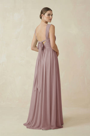 Dusty Rose A-Line Pleated Chiffon Long Bridesmaid Dress (2) | KISSBRIDAL