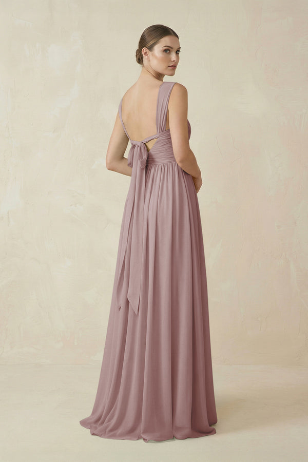 Dusty Rose A-Line Pleated Chiffon Long Bridesmaid Dress (2) | KISSBRIDAL