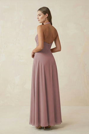 Dusty Rose A-Line Pleated Chiffon V-Neck Bridesmaid Dress (2) | KISSBRIDAL