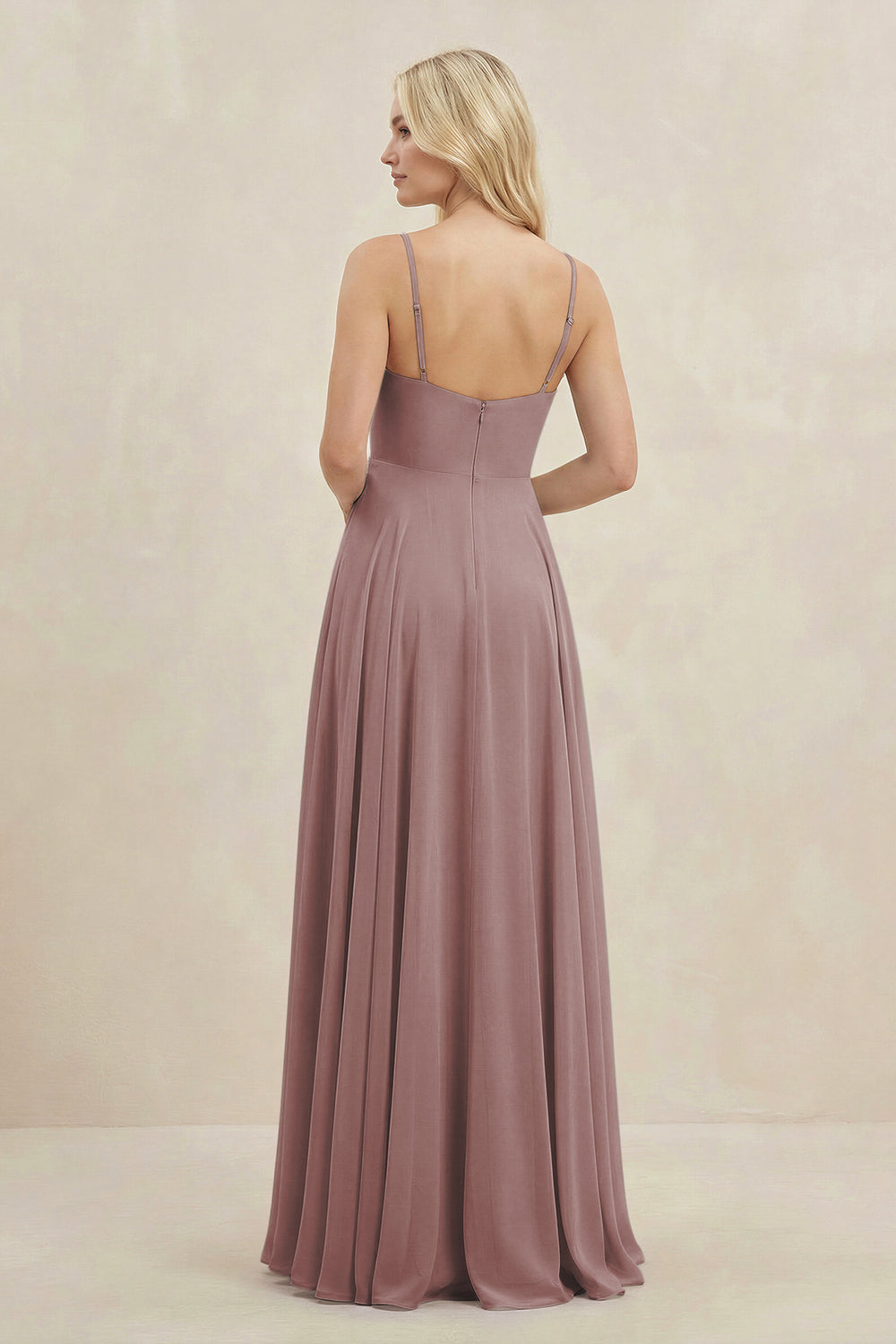 A-Line Spaghetti Strap Chiffon Bridesmaid Dress in Dusty Rose
