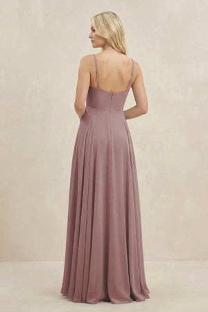 Dusty Rose A-Line Spaghetti Strap Chiffon Bridesmaid Dress (2) | KISSBRIDAL