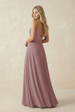 Dusty Rose Cami Strap A-Line Chiffon Bridesmaid Dress with Slit (2) | KISSBRIDAL
